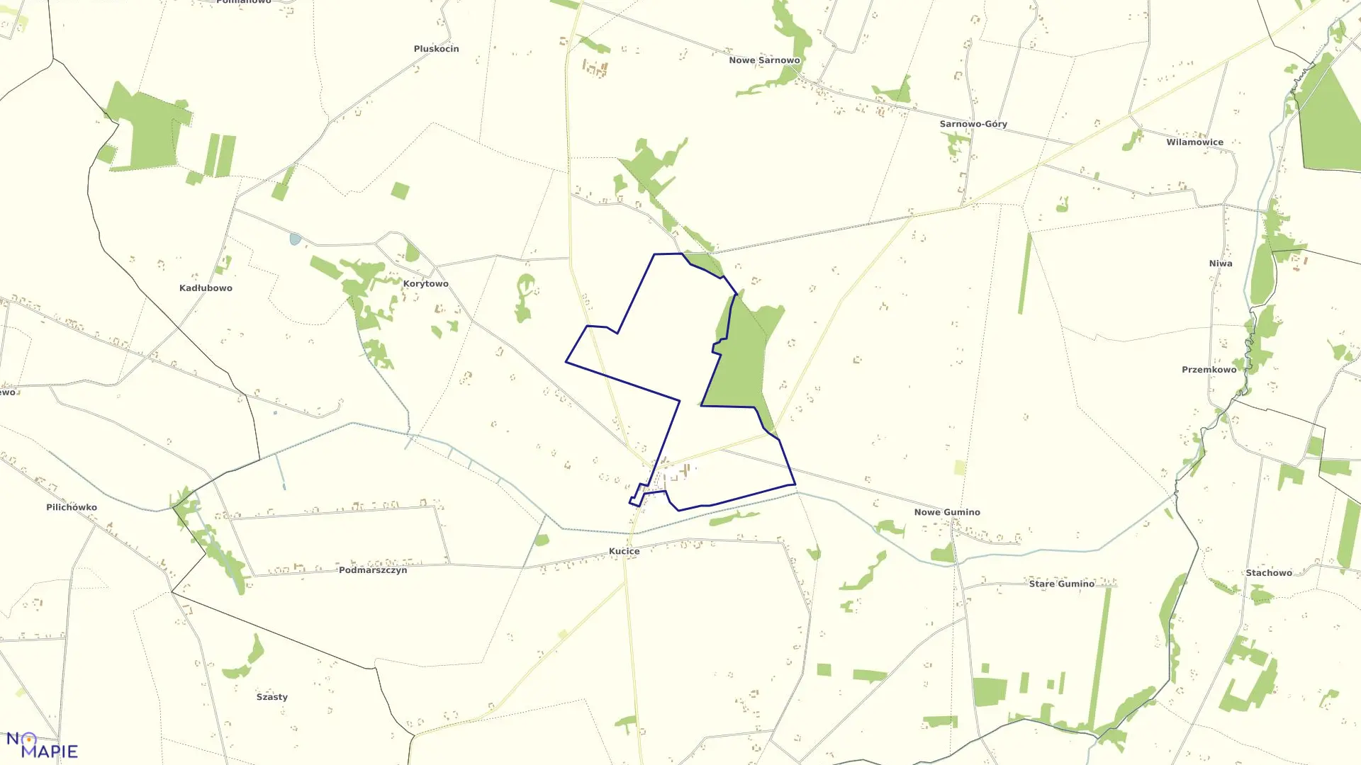 Mapa obrębu PGR-KUCICE w gminie Dzierzążnia
